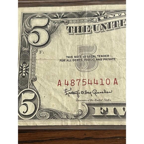 1963 Series $5 United States Note Red Seal Legal Tender Currency #A4874410A - Picture 5 of 6